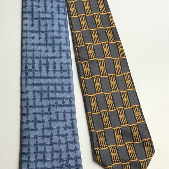 2 LANVIN Paris (gold & gray ) +1 (blue) all silk/soie tie made in France 🇫🇷 - Picture 5 of 6